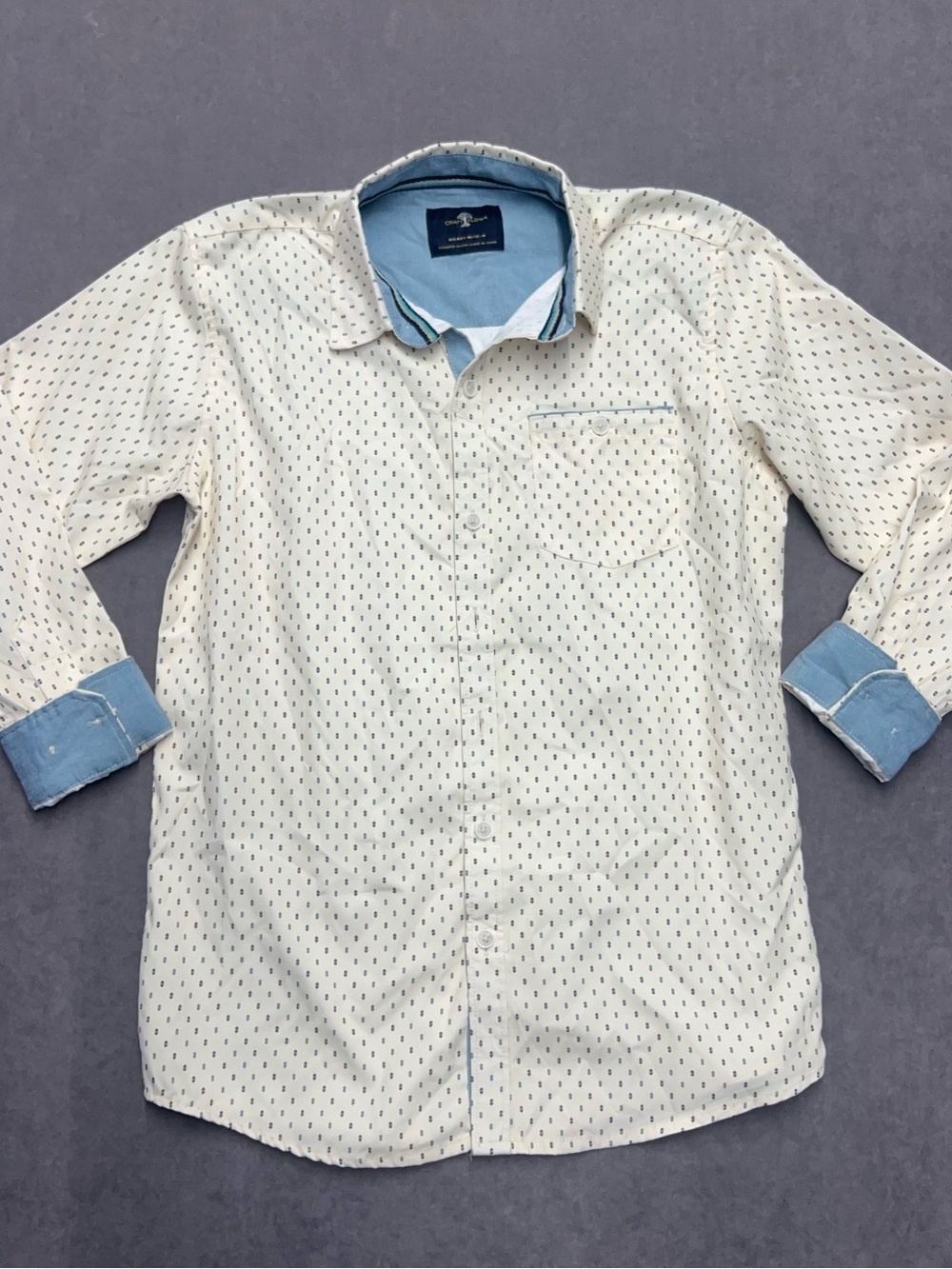 & Other Stories White Button-Up Shirt with Light Blue Trim